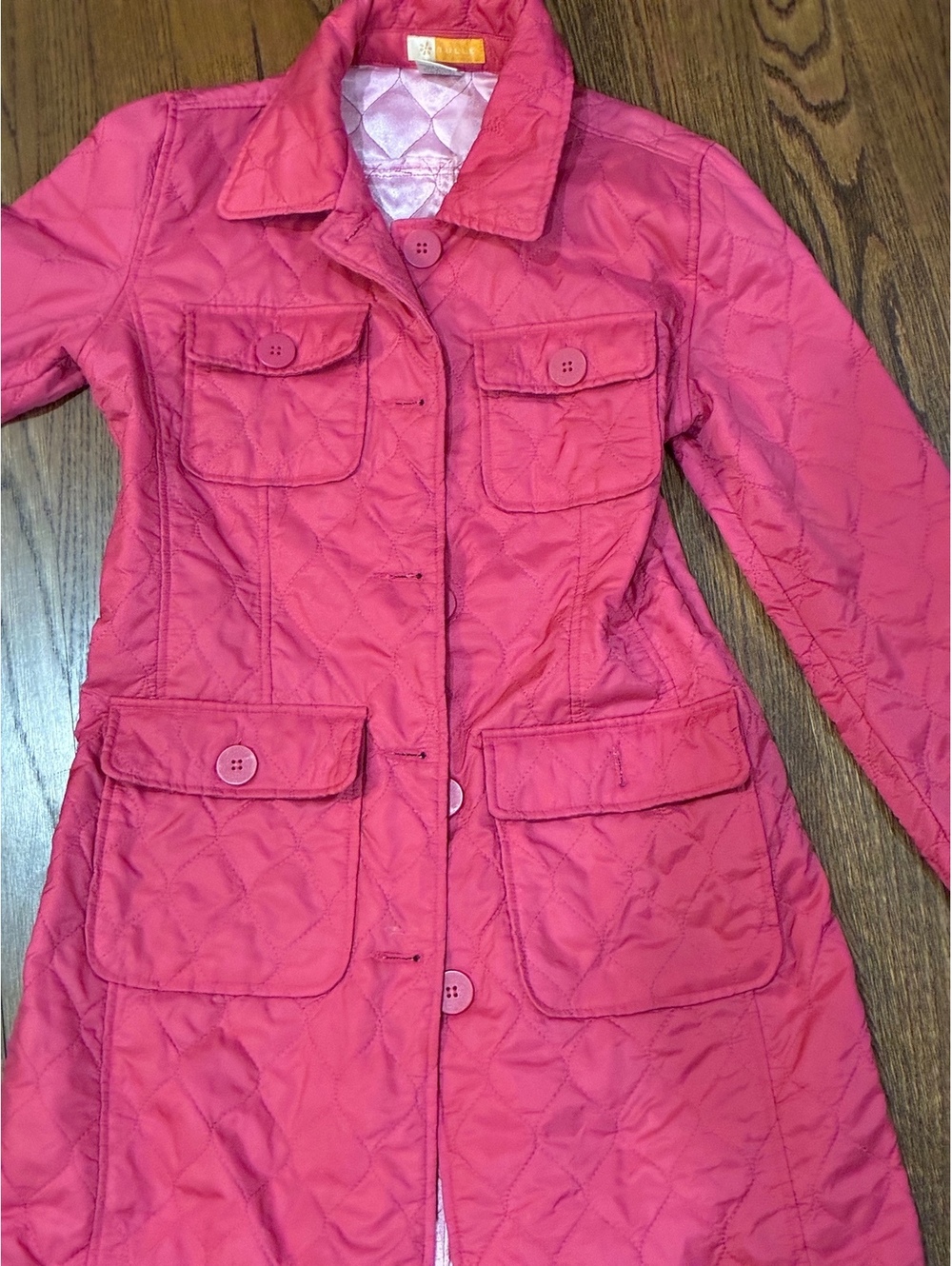 Tulle Women's Quilted Long Pink Coat Size Large Nylon Polyester Filled